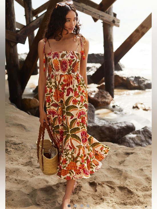 FARM Rio Dresses & Skirts - FARM Rio Orange Floral Maxi Dress with Tie Straps